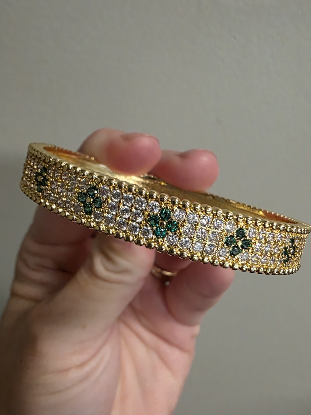 Adina Eden Gold-Tone Cuff Bracelet with Green and Clear Crystals